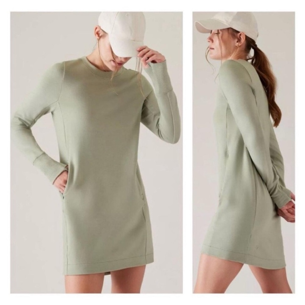 Athleta Coaster Luxe Sweatshirt Dress in Fern Green Size Medium